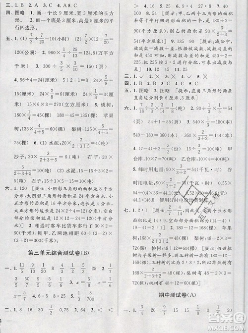 2019新版亮点给力大试卷六年级上册数学苏教版答案