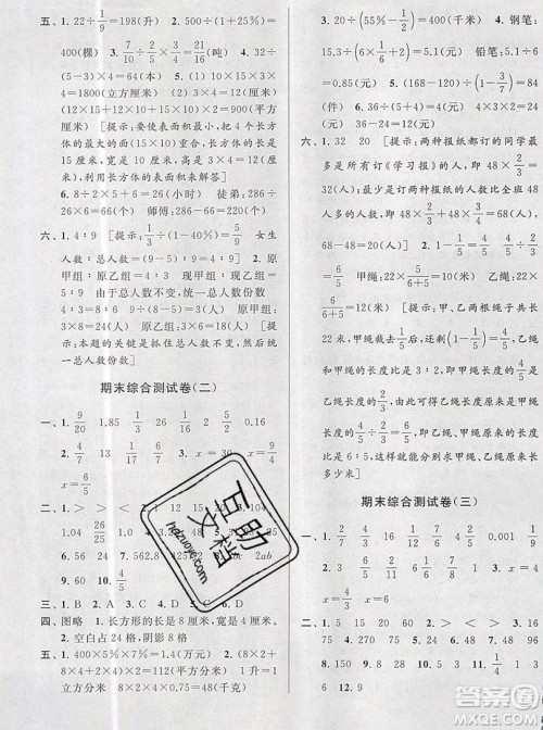 2019新版亮点给力大试卷六年级上册数学苏教版答案