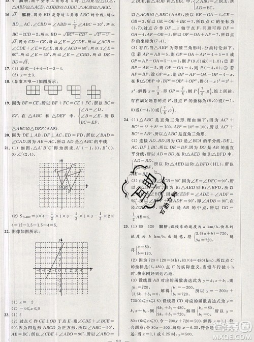 2019年秋亮点给力大试卷八年级上册数学苏教版答案