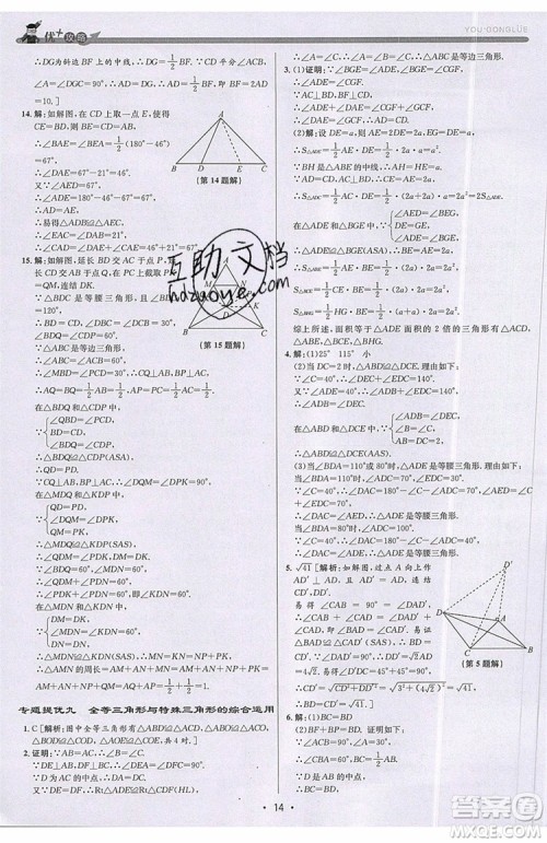 志明教育2019新版优+攻略八年级上册数学ZJ浙教版参考答案