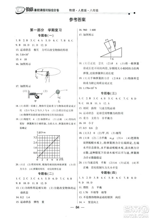 读者书苑2019快乐暑假课程衔接组合卷八年级物理人教版答案 读者书苑2019快乐暑假课程衔接组合卷八年级物理人教版答案