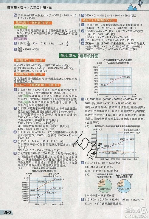 天星教育2019教材帮小学数学六年级上册人教PJ版参考答案