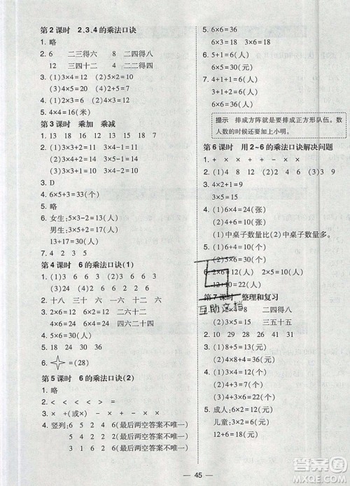 2019北大绿卡课时同步训练二年级上册数学人教版参考答案 2019北大绿卡课时同步训练二年级上册数学人教版参考答案