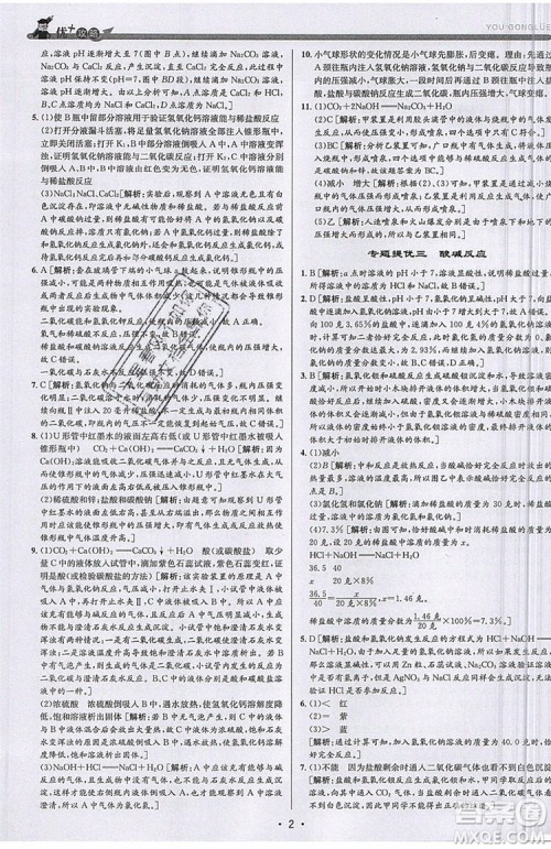 2019新版优+攻略衔接中考版九年级科学全一册ZJ浙教版参考答案