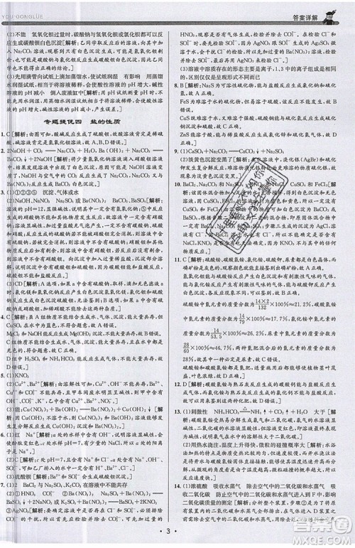 2019新版优+攻略衔接中考版九年级科学全一册ZJ浙教版参考答案