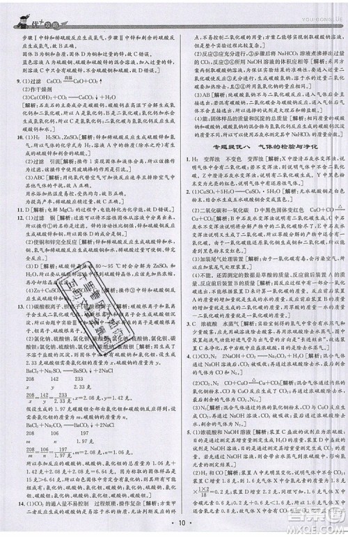 2019新版优+攻略衔接中考版九年级科学全一册ZJ浙教版参考答案