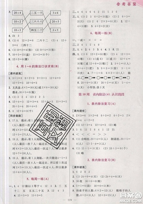 2019超能学典小学数学从课本到奥数同步练二年级上册江苏版双色版参考答案 2019超能学典小学数学从课本到奥数同步练二年级上册江苏版双色版参考答案