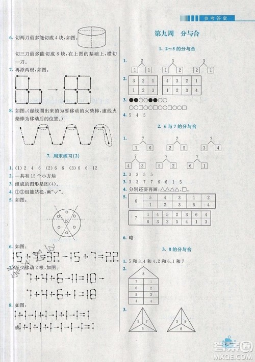 河海大学出版社2019小学同步奥数天天练一年级上册SJ苏教版参考答案
