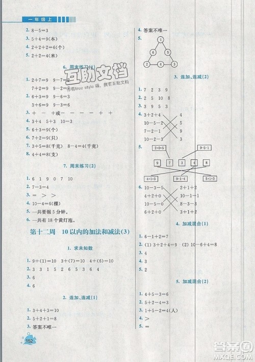 河海大学出版社2019小学同步奥数天天练一年级上册SJ苏教版参考答案