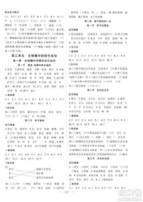 智慧万羽2019名师学案分层进阶学习七年级生物上册答案 智慧万羽2019名师学案分层进阶学习七年级生物上册答案