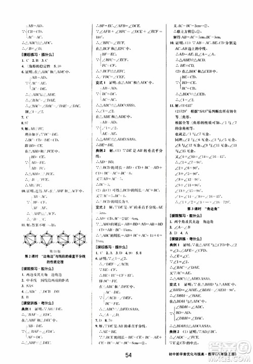 BBS系列2019年初中新学案优化与提高数学八年级上册A本参考答案