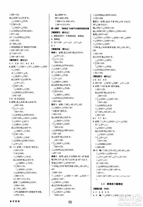 BBS系列2019年初中新学案优化与提高数学八年级上册A本参考答案