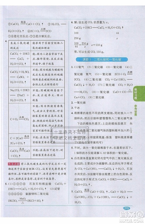 2019秋教材1+1全解精练九年级化学上册RJ版人教版参考答案 2019秋教材1+1全解精练九年级化学上册RJ版人教版参考答案