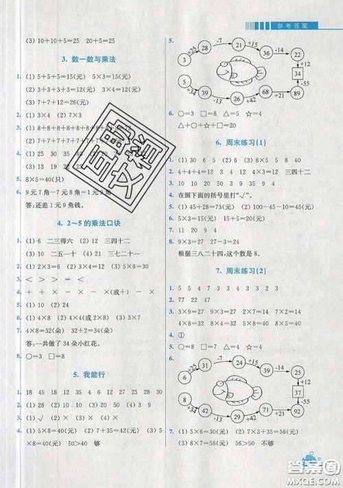 河海大学出版社2019小学同步奥数天天练二年级上册北师大版参考答案