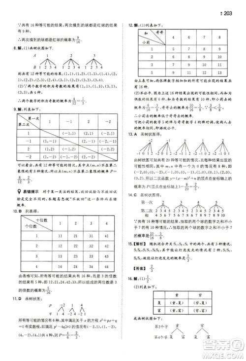 湖南教育出版社2020一本同步训练九年级数学上册人教大版答案