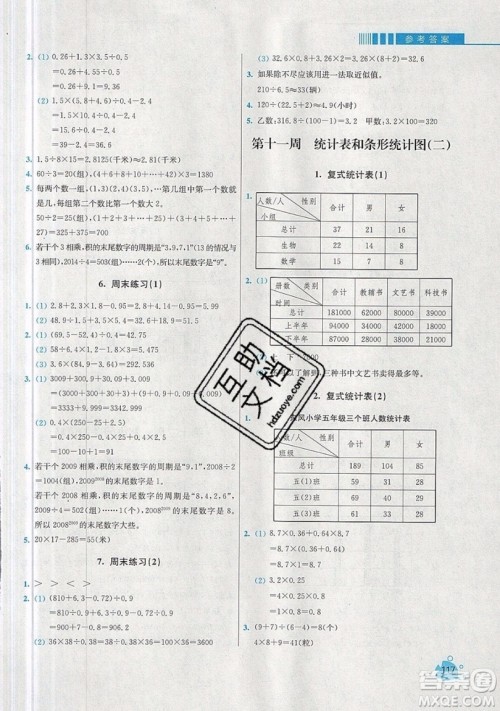 河海大学出版社2019小学同步奥数天天练五年级上册SJ苏教版参考答案