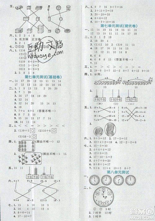 西安出版社小儿郎2019曲一线53全优卷小学数学一年级上册BSD版答案