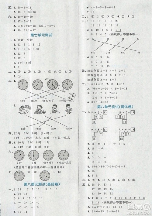 西安出版社小儿郎2019曲一线53全优卷小学数学一年级上册人教RJ版答案