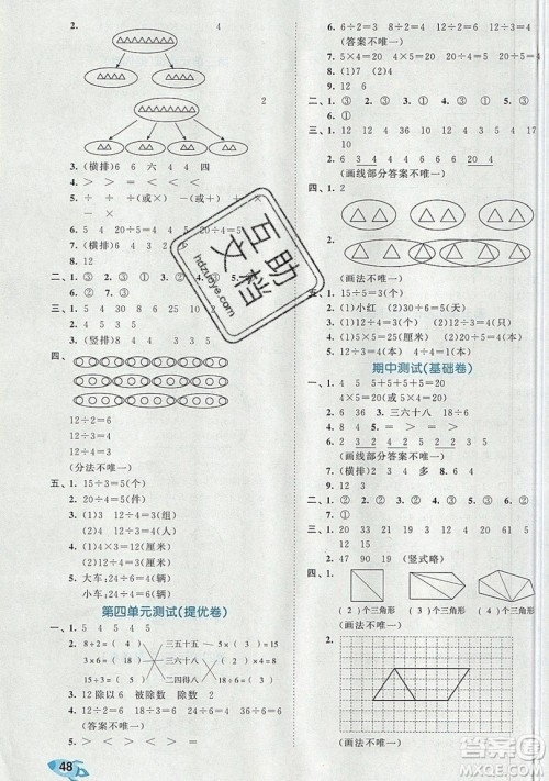 西安出版社小儿郎2019曲一线53全优卷小学数学二年级上册苏教SJ版参考答案