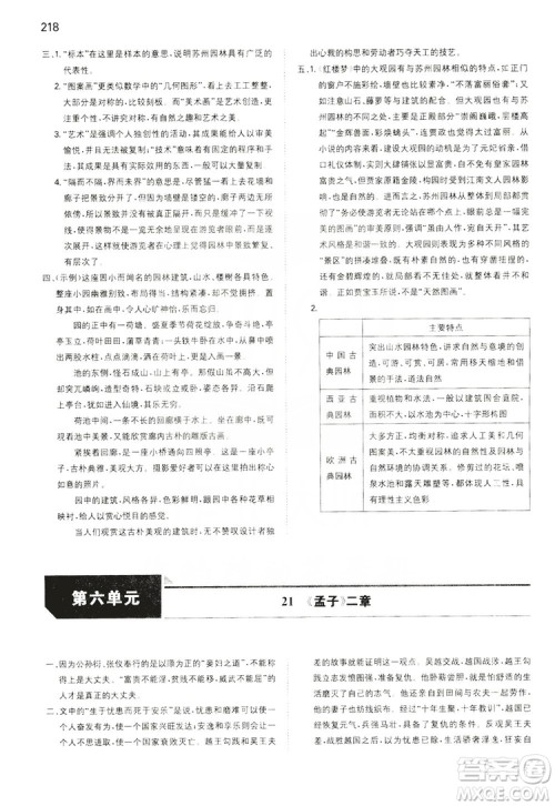 湖南教育出版社2020一本同步训练8年级初中语文人教版上册答案