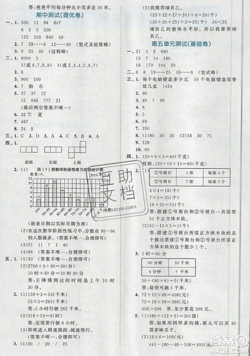 西安出版社小儿郎2019曲一线53全优卷小学数学四年级上册苏教SJ版参考答案