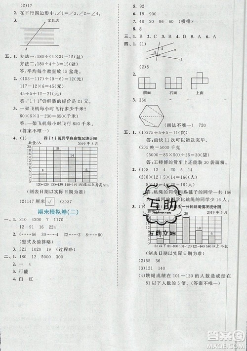 西安出版社小儿郎2019曲一线53全优卷小学数学四年级上册苏教SJ版参考答案