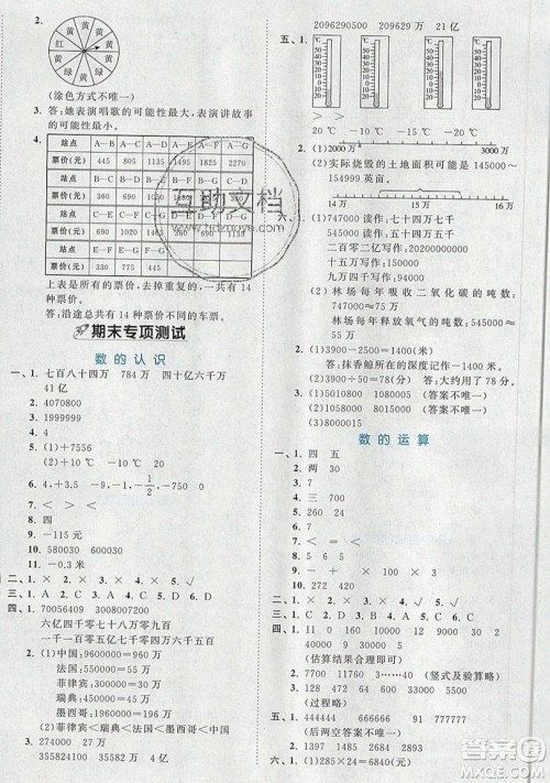 西安出版社小儿郎2019曲一线53全优卷小学数学四年级上册北师大BSD版答案