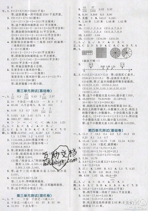 西安出版社小儿郎2019曲一线53全优卷小学数学五年级上册苏教SJ版参考答案