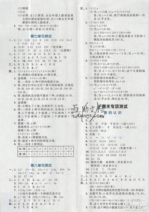 西安出版社小儿郎2019曲一线53全优卷小学数学五年级上册苏教SJ版参考答案