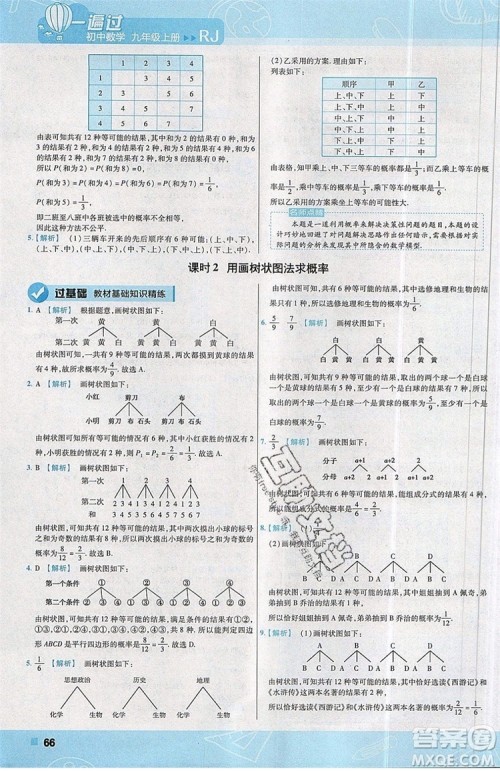 天星教育2020版初中数学一遍过九年级上RJ版人教版参考答案