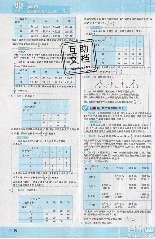 天星教育2020版初中数学一遍过九年级上RJ版人教版参考答案