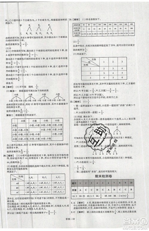 天星教育2020版初中数学一遍过九年级上RJ版人教版参考答案