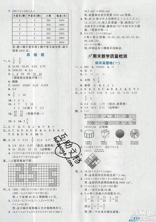西安出版社小儿郎2019曲一线53全优卷小学数学五年级上册北师大BSD版答案 西安出版社小儿郎2019曲一线53全优卷小学数学五年级上册北师大BSD版答案