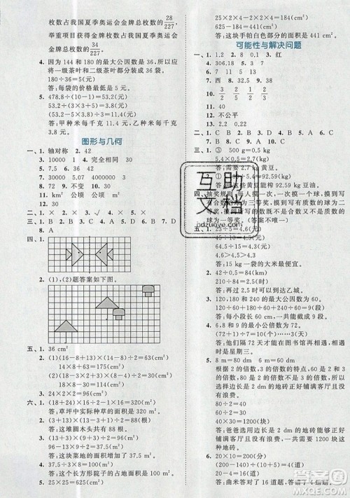 西安出版社小儿郎2019曲一线53全优卷小学数学五年级上册北师大BSD版答案 西安出版社小儿郎2019曲一线53全优卷小学数学五年级上册北师大BSD版答案