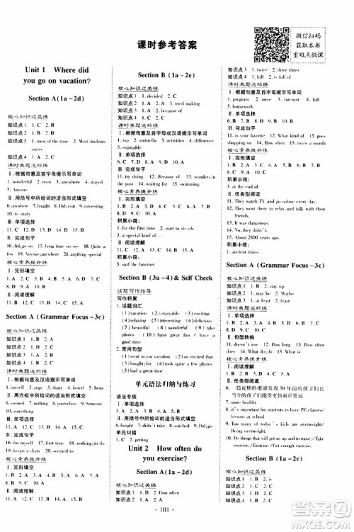 2020版导与练练案课时作业本八年级上册英语人教版参考答案