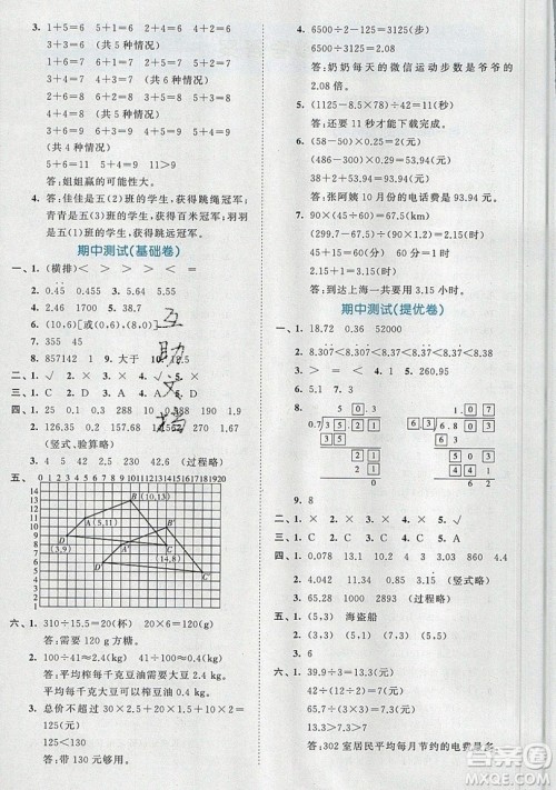 西安出版社小儿郎2019曲一线53全优卷小学数学五年级上册人教RJ版答案