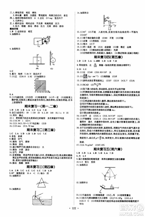 2020版导与练练案课时作业本物理八年级上册HK沪科版参考答案