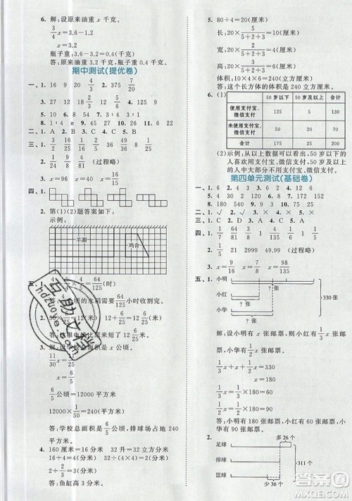 西安出版社小儿郎2019曲一线53全优卷小学数学六年级上册苏教SJ版参考答案 西安出版社小儿郎2019曲一线53全优卷小学数学六年级上册苏教SJ版参考答案