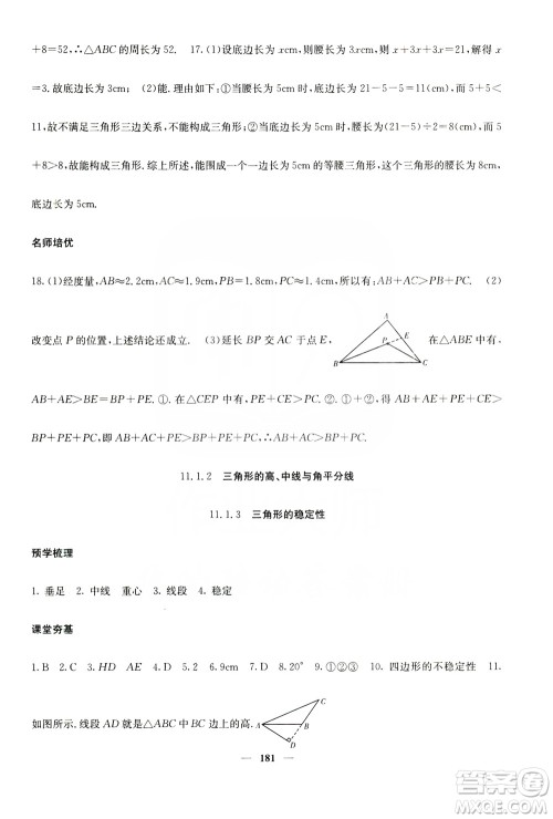 四川大学出版社2019名校课堂内外八年级数学上册人教版答案