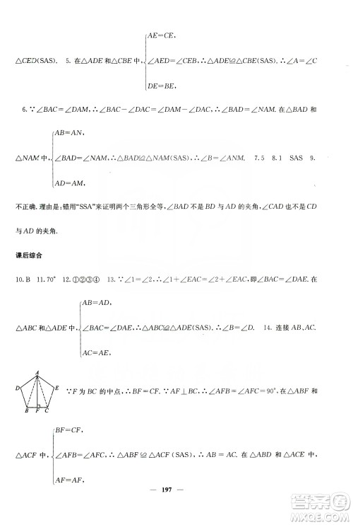 四川大学出版社2019名校课堂内外八年级数学上册人教版答案