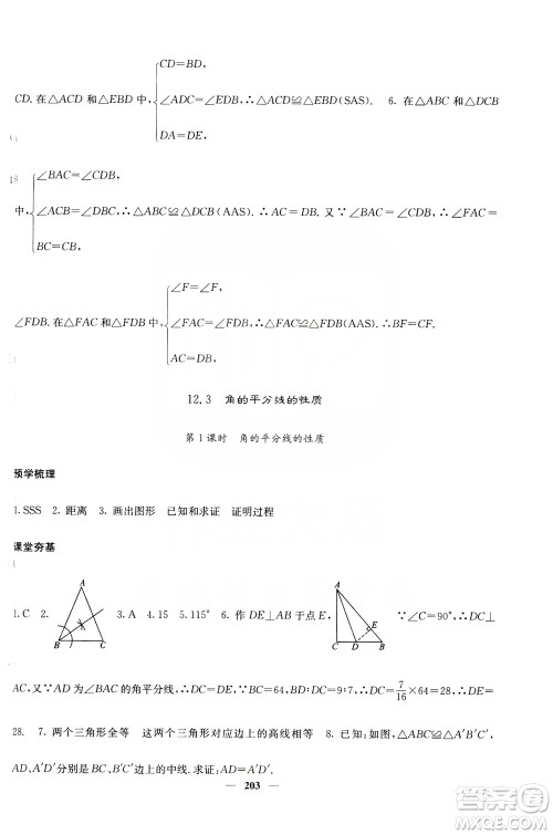 四川大学出版社2019名校课堂内外八年级数学上册人教版答案