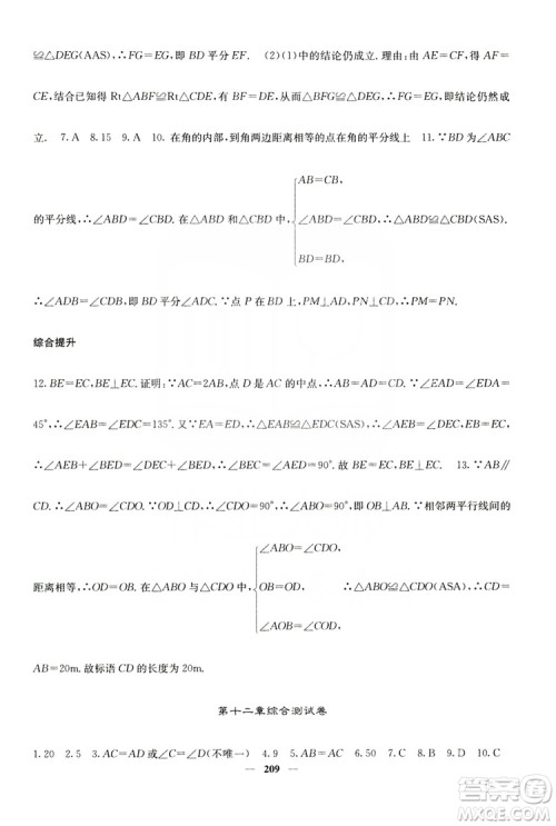 四川大学出版社2019名校课堂内外八年级数学上册人教版答案