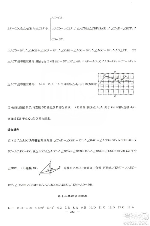 四川大学出版社2019名校课堂内外八年级数学上册人教版答案