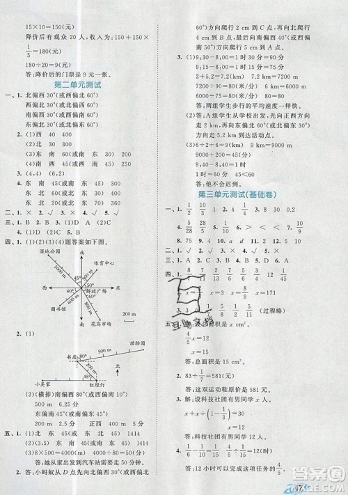 西安出版社小儿郎2019曲一线53全优卷小学数学六年级上册人教RJ版答案