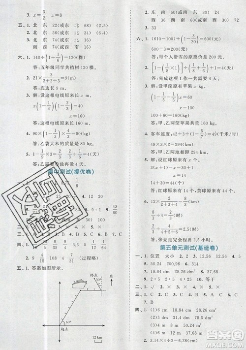 西安出版社小儿郎2019曲一线53全优卷小学数学六年级上册人教RJ版答案