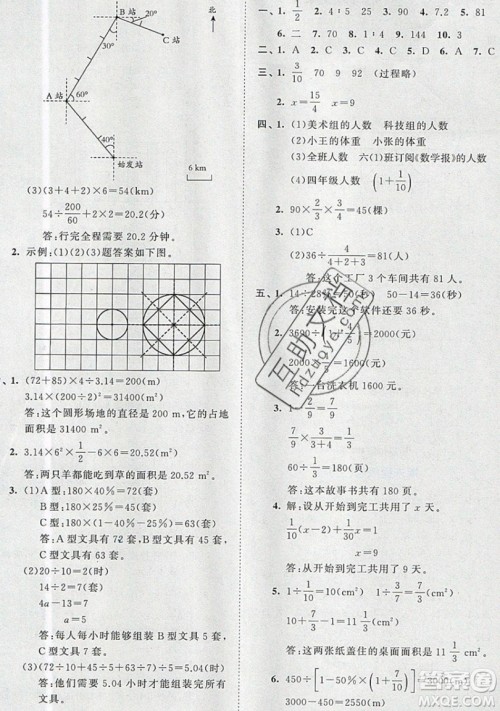 西安出版社小儿郎2019曲一线53全优卷小学数学六年级上册人教RJ版答案