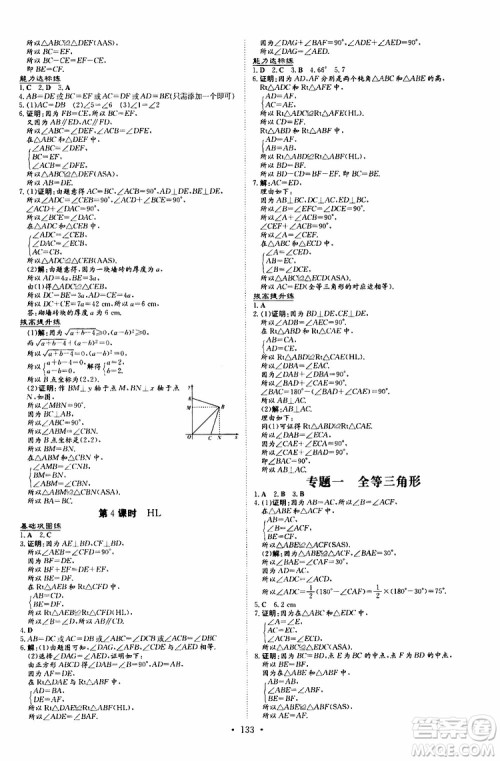 2020版导与练练案课时作业本数学八年级上册人教版参考答案