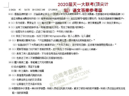 天一大联考顶尖计划2020届高中毕业班第一次考试语文试题及答案