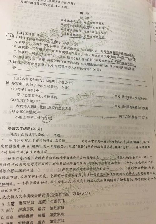 天一大联考顶尖计划2020届高中毕业班第一次考试语文试题及答案
