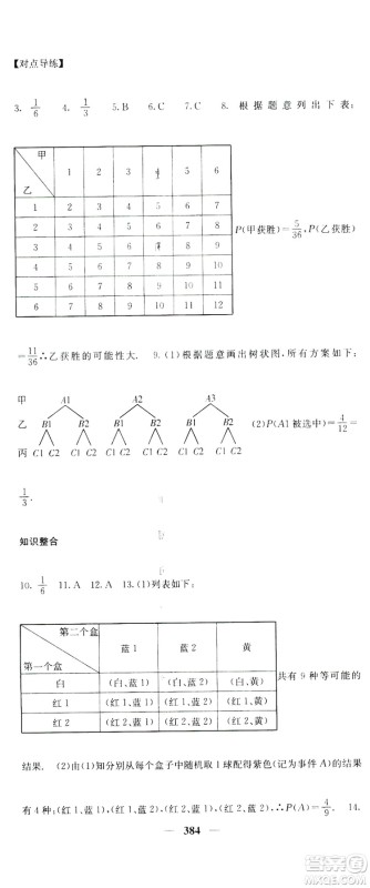 2019名校课堂内外九年级数学全一册人教版答案